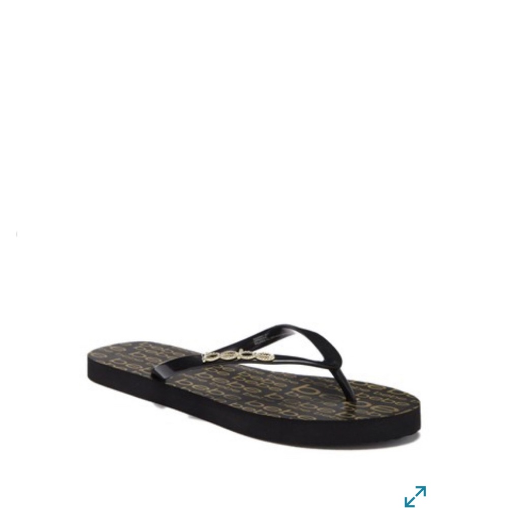 BEBE Samirah 8 Flip Flop Sandal black and gold
